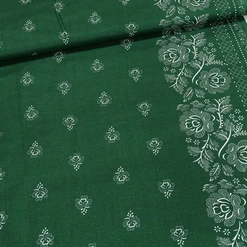 Bavlněné plátno 303000/26, květy s bordurou, tmavě zelená, š.140cm (látka v metráži)