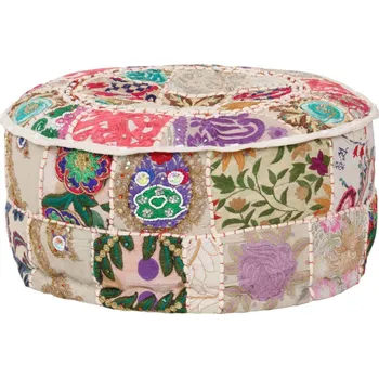 Taburet Sedací puf patchwork kulatý bavlna ruční výroba 40x20 cm růžový