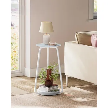 Konferenční stolek Kulatý odkládací stolek se 2 úrovněmi | Ø 55 cm bílý