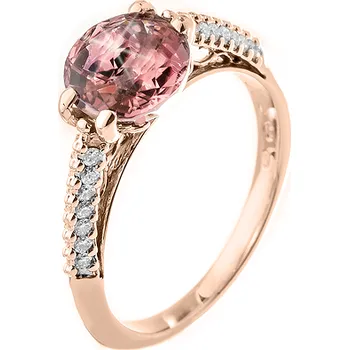 Prsten JK Zlatý prsten s přírodním turmalínem a diamanty Velikost prstenu: 49 Turmalín růžový 14 kt ZPDI030C-49-1003