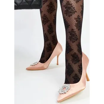 Dámské lodičky Beige saténové lodičky Solea s kamínky- 8 cm podpatku, 39 i240_207511_2:39