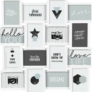 Rám na obraz Bílý dřevěný fotorámeček na 16 fotografií 10x15 Gael Atmosphera na zeď, moderní koláž