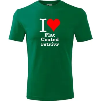 Chlapecké tričko Zelené dětské tričko I love Flat Coated retrívr - dárek pro malého pejskaře / pejskařku - barva zelená - velikost 6let