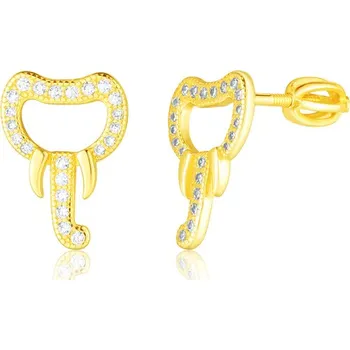 Náušnice Moonlit Stříbrné náušnice pecky slon se zirkony pozlacené