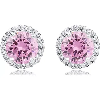 Náušnice Náušnice ze stříbra 925 - vyvýšený růžový zirkon, čirý zirkon v kruhu
