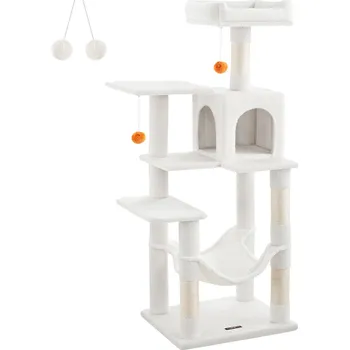 Škrabadlo pro kočky 55 x 45 x 143 cm | krémově bílé