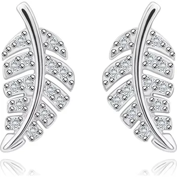 Náušnice Stříbrné náušnice 925 - list s čirým zirkonem, hladká stopka
