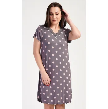 Dámské pyžamo Dámská noční košile s krátkým rukávem Puntík hnědá 3XL