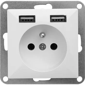 Elektrická zásuvka Zásuvka do stěny 2P+E s nabíječkou Pearl, 16A, 250V, PT-16P/USB, bílá
