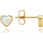 Zlaté náušnice drobná srdíčka s bílým opálem Au 585/1000 0,80g