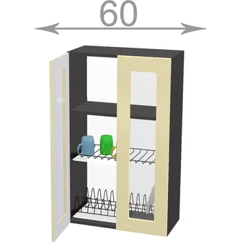 Knihovna Nábytek Pyramida, s.r.o. horní vysoká vitrína s odkapávačem š.60, v.92, Modena WD6092G, bílá/antracit