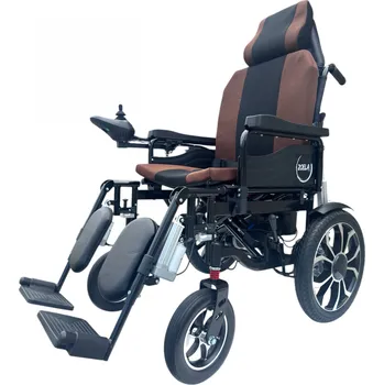Invalidní vozík Zoela 6005AR Elektrický skládací vozík s automatickým polohováním nohou i opěrky Barva: hnědé polstrování