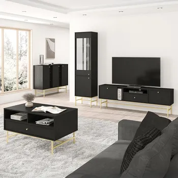 Obývací stěna Obývací stěna TOKYO 3 c | 4 díly | černá grafit/zlatá