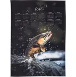 Textilní kalendář, utěrka PSTRUH 2026, šedo-zelený, 50x70cm, bez hůlky
