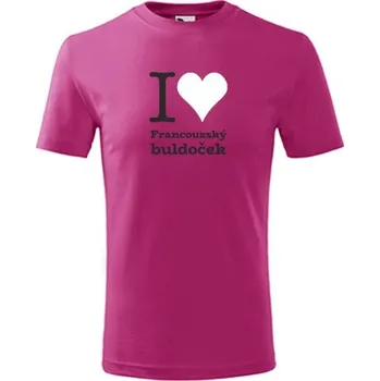 Purpurové dětské tričko I love Francouzský buldoček - dárek pro malého pejskaře / pejskařku - barva purpurová - velikost 6let