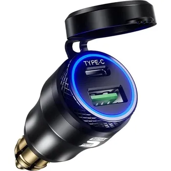 Mobilní telefon Autoadaptér SEFIS 2x USB zásuvka - nabíječka (Typ:DIN HELLA) QC 3.0 USB-A USB-C