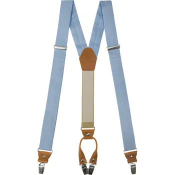 Kšandy Avantgard Látkové šle Y s koženým středem a zapínáním na klipy - 35 mm - v dárkovém balení, 880-2244369, Modrá, koňaková kůže