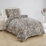 Povlečení HNĚDÉ VĚTVIČKY, kočičky na šedé, mikroflanel, 140x200cm + 70x90cm