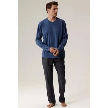 Pánské pyžamo Pánské pyžamo Atlantic NMP-389 - bavlna Tmavěmodrá-modrá S