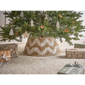 Vánoční dekorace Kryt na stojan vánočního stromku přírodní s bílou mořská tráva kulatý ⌀ 60 cm ruční výroba vánoční dekorace Beliani