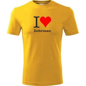 Chlapecké tričko Žluté dětské tričko I love Dobrman - dárek pro malého pejskaře / pejskařku - barva žlutá - velikost 8let