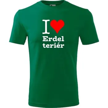 Chlapecké tričko Zelené dětské tričko I love Erdel teriér - dárek pro malého pejskaře / pejskařku - barva zelená - velikost 8let