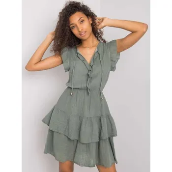 Dámské šaty Khaki šaty s volánem Melbina OCH BELLA