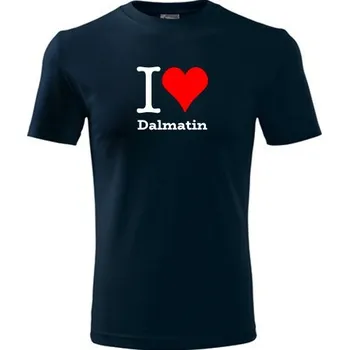 Chlapecké tričko Tmavě modré dětské tričko I love Dalmatin - dárek pro malého pejskaře / pejskařku - barva tmavě modrá - velikost 8let