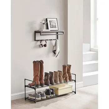 Botník 2patrový kovový stojan na boty černý | 30 x 92 x 34 cm