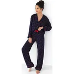 Sensis Tmavě modré dámské viskózové pyžamo Sophia se srdíčky dł/r S-XL rozpinana Velikost: XL, Barva: Tmavě modrá