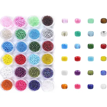 Dětské navlékací korálky Skleněný rokajl mix v dóze 8-12 g Ø4 mm