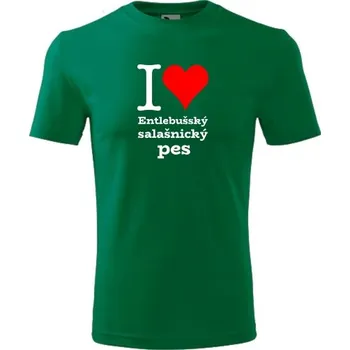 Chlapecké tričko Zelené dětské tričko I love Entlebušský salašnický pes - dárek pro malého pejskaře / pejskařku - barva zelená - velikost 12let