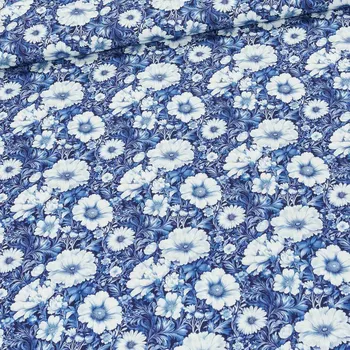 Bavlněné plátno RVC ORHA EZU, modré květiny, š.150cm (látka v metráži)