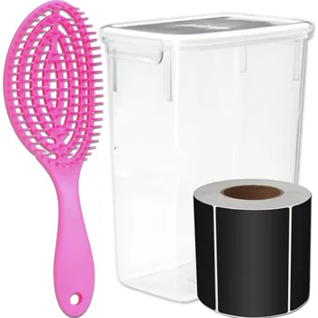 Úložný box Camerazar Sada plastových nádob na potraviny 2,6l s kartáčem na vlasy a samolepkami