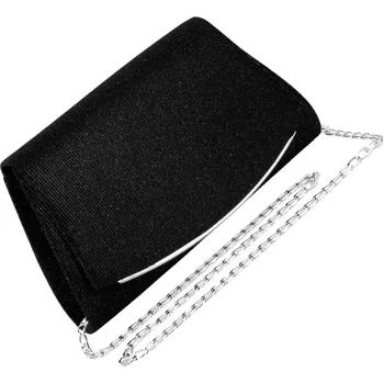 Kabelka Elegantní večerní taška přes rameno, černá brokátová s třpytkami, syntetika, 24x14 cm