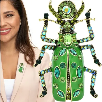 Brož Camerazar Brož ve tvaru brouka s krystaly a zirkony, smaltová, barevná