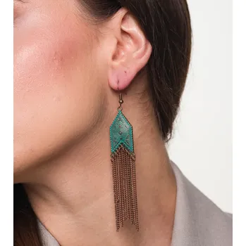 Náušnice Dámské dlouhé boho orientální retro náušnice, starozlaté, kovové, 10 cm