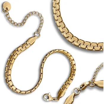 Náramek Camerazar Zlatá dámská řetízková náramková ozdoba ze chirurgické oceli - hadí styl Hadí náramek ze zlatené chirurgické oceli