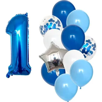 Balónek Sada 12 modrých a bílých narozeninových balónků s konfetami, latex a fólie, 82 cm