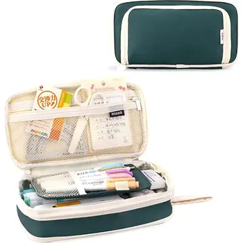 Penál Prostorný školní organizér na tužky, zelený, polyester, 21.5x11x6 cm