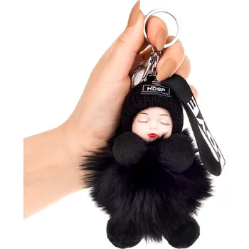 Přívěsek na klíče Pompom doll love, stříbrný hardware, syntetický materiál a slitina neušlechtilých kovů, 16x8 cm - Varianta 2