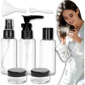 Camerazar 7dílná sada černých cestovních kosmetických lahviček