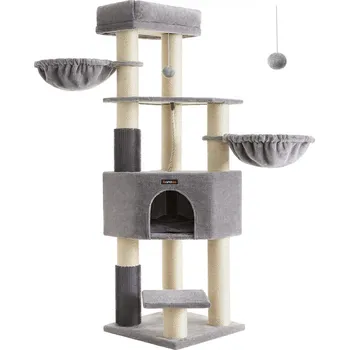 Škrabadlo pro kočky 55 x 45 x 168 cm | šedé a krémové