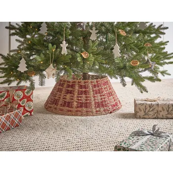 Vánoční dekorace Kryt na stojan vánočního stromku přírodní s červenou mořská tráva kulatý ⌀ 52 cm ruční výroba Beliani