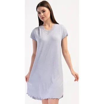 Dámské noční prádlo Vienetta Dámská noční košile s krátkým rukávem Vločka Barva: šedá, Velikost: XL