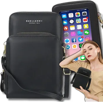 Multifunkční Dámská Taška na Telefon a Peněženku, Černá, Měkká ekologická umělá kůže, 18x12x6 cm