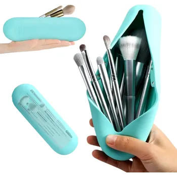 Kosmetický štětec Profesionální Silikonové Cestovní Pouzdro na Štětce, Mátová Barva, Magnetické Uzavírání, 21x6x4 cm