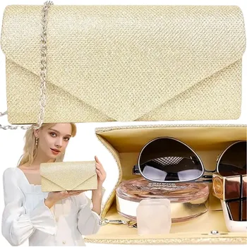 Camerazar Elegantní lesklá večerní kabelka přes rameno pro dámy, zlatá, malé velikosti