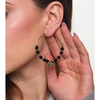 Náušnice Camerazar Zlaté náušnice z chirurgické oceli s korálky a visacími obručemi vážky