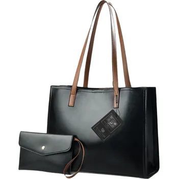 Kabelka Camerazar Dámská černá lakovaná kožená kabelka BAD&BAGS shopperka pro každodenní nošení Černá